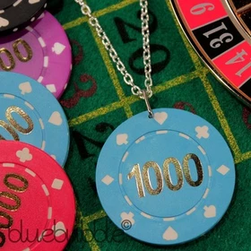 FUNKY POKER PLAYER CHIP NECKLACE FUN LAS VEGAS GAME NOVELTY BAG CHARM XMAS GIFT