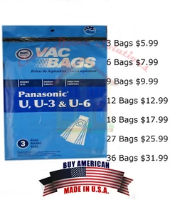 DVC made to fit Panasonic Type U, U-3, U-6  VAC Bags Made in USA
