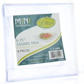 Lillian Mini 6.75" Square Clear Presentation Plastic Tray Disposable [BULK]