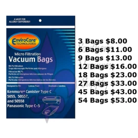 Sears Kenmore Canister Type C Vacuum Bags For 5055, 50557 and 50558 Models Sears Kenmore Canister Type C Vacuum Bags For 5055, 50557 and 50558 Models