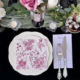 Retro Floral Printed Disposable Napkin Restaurant Decorations Tableware Supplies