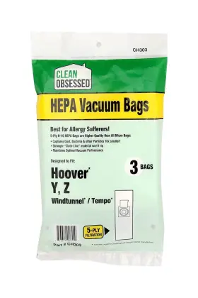 853642006400 CLEAN OBSESSED Hepa Bags Hoover Windtunnel Tempo