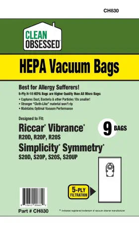 853642006622 CLEAN OBSESSED Hepa Bags Riccar Vibrance Symm #3