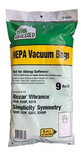 853642006622 CLEAN OBSESSED Hepa Bags Riccar Vibrance Symm