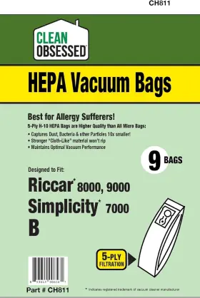CH811 CLEAN OBSESSED Hepa Bags Riccar Simplicity #3