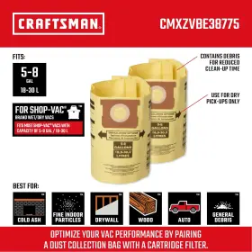 CMXZVBE38775 CRAFTSMAN Dust Vac Bags #2 CMXZVBE38775 CRAFTSMAN Dust Vac Bags #2