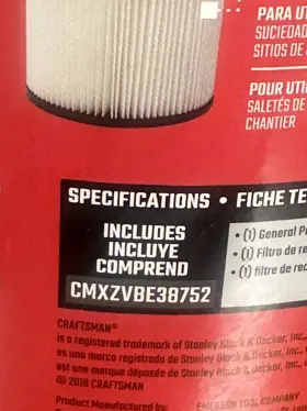 CMXZVBE38752 CRAFTSMAN Vac Filter Wall Vacuums #2 CMXZVBE38752 CRAFTSMAN Vac Filter Wall Vacuums #2