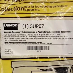 3UP67 DAYTON Disposable Vacuum Cleaner Bags
