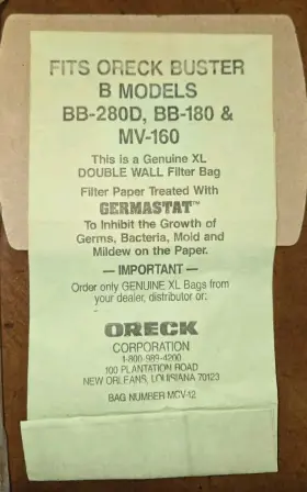 MCV-12 ORECK Buster Allergenic Double Wall Filter Bag #3