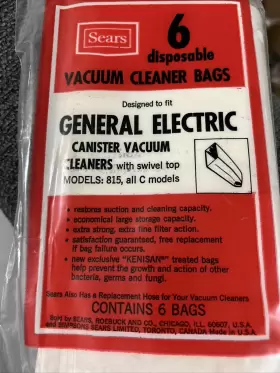 204557 SEARS Vacuum Cleaner Bag General Electric #3 204557 SEARS Vacuum Cleaner Bag General Electric #3