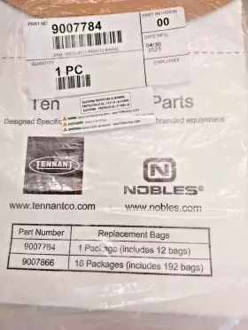 9007784 TENNANT Vacuum Bags #2 9007784 TENNANT Vacuum Bags #2