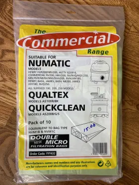 HVR200 COMMERCIAL Vacuum Bags Pack Numatic Qualtex