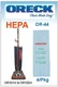 Genuine Oreck OR101H, OR102H Synthetic Hypo-Allergenic HEPA Vacuum Bags OR-44