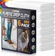 12 x 9 Ft Plastic Drop Cloths (6-Pack) - Disposable 6-Pack, Transparent 
