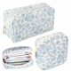 KuuGuu 2 PCS Blue Floral Makeup Bag Cute Flowers Cotton Quilted Cosmetic 